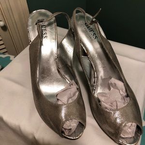 Metallic Slingback with painted cork heel